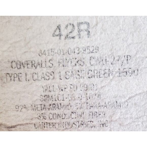 Flight Suit 42R Military Green Coveralls Overalls Mens Fly CWU-27P Type L Class1 - Picture 3 of 13